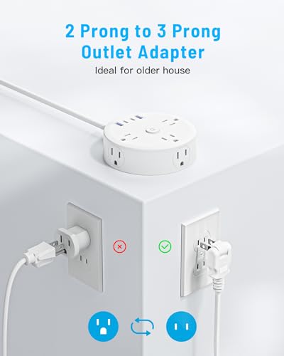 10FT 2 Prong Power Strip, Yozisital 2 Prong to 3 Prong Outlet Adapter, Flat Extension Cord, Charging Station with Rotating Plug, 6 Outlets 4 USB(2... 10FT 2 Prong Power Strip, Yozisital 2 Prong to 3 Prong Outlet Adapter, Flat Extension Cord, Charging Station with Rotating Plug, 6 Outlets 4 USB(2...