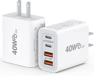 [2-Pack] 40W USB C Charger Cube, Wall Plug Fast Charging Block, 4-Port PD+QC Power Adapter Multiport Brick Type C Box for iPhone...