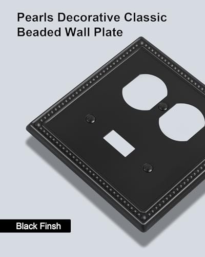 2-Pack Combo Toggle/Duplex Light Switch Cover Plate, Black Metal Wall Outlet Cover Plate, Decorative Beaded Wall Socket Receptacle Cover for... 2-Pack Combo Toggle/Duplex Light Switch Cover Plate, Black Metal Wall Outlet Cover Plate, Decorative Beaded Wall Socket Receptacle Cover for...