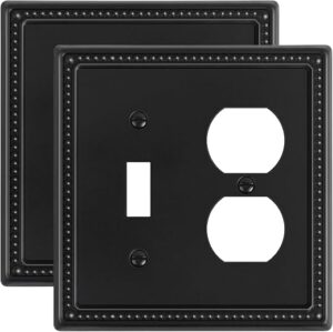 2-Pack Combo Toggle/Duplex Light Switch Cover Plate, Black Metal Wall Outlet Cover Plate, Decorative Beaded Wall Socket Receptacle Cover for... 2-Pack Combo Toggle/Duplex Light Switch Cover Plate, Black Metal Wall Outlet Cover Plate, Decorative Beaded Wall Socket Receptacle Cover for...