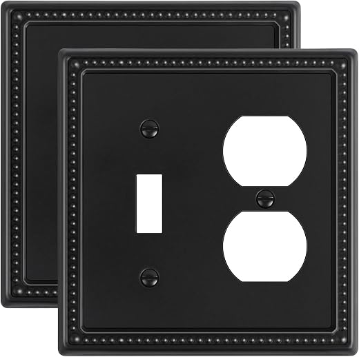 2-Pack Combo Toggle/Duplex Light Switch Cover Plate, Black Metal Wall Outlet Cover Plate, Decorative Beaded Wall Socket Receptacle Cover for... 2-Pack Combo Toggle/Duplex Light Switch Cover Plate, Black Metal Wall Outlet Cover Plate, Decorative Beaded Wall Socket Receptacle Cover for...