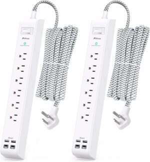 2 Pack Extension Cord 10ft Power Strip - Surge Protector with 6 Outlets 4 USB Charging Ports, Flat Plug, Overload Protection, Wall Mount for Home... 2 Pack Extension Cord 10ft Power Strip - Surge Protector with 6 Outlets 4 USB Charging Ports, Flat Plug, Overload Protection, Wall Mount for Home...