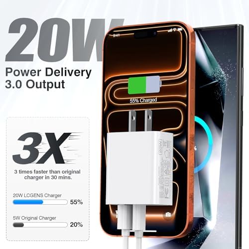 [2 Pack] LCGENS USB C Wall Charger Block 20W, Dual Port PD Power Delivery Fast Type C Charging Block Plug Compatible with iPhone...