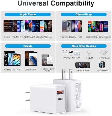 [2 Pack] LCGENS USB C Wall Charger Block 20W, Dual Port PD Power Delivery Fast Type C Charging Block Plug Compatible with iPhone...