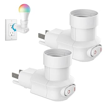2 Pack Outlet to Socket Adapter, 360° Rotatable Plug in Light Bulb Socket with On/Off Switch, 3-Prong Outlet to E26 E27 Screw Base Bulb Socket (ETL... 2 Pack Outlet to Socket Adapter, 360° Rotatable Plug in Light Bulb Socket with On/Off Switch, 3-Prong Outlet to E26 E27 Screw Base Bulb Socket (ETL...