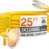 25 ft 12 Gauge Heavy Duty 3 Outlet Extension Cord Splitter with Indicator, Waterproof Outdoor Extension Cord with Multiple Outlets, 15A 1875W for... 25 ft 12 Gauge Heavy Duty 3 Outlet Extension Cord Splitter with Indicator, Waterproof Outdoor Extension Cord with Multiple Outlets, 15A 1875W for...