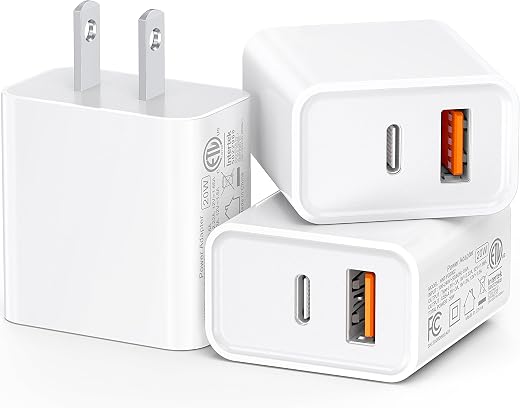 3-Pack USB C Wall Charger, 20W Durable Dual Port QC+PD 3.0 Power Adapter, ETL Certified Type C Fast Charging Block for iPhone 14/15/16/17 Pro/Pro... 3-Pack USB C Wall Charger, 20W Durable Dual Port QC+PD 3.0 Power Adapter, ETL Certified Type C Fast Charging Block for iPhone 14/15/16/17 Pro/Pro...