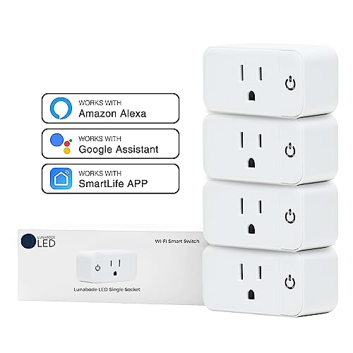 4 Pack Smart Home Wi-Fi Plugs - Alexa & Google Home Compatible, White, Toggle Switch, Automatic Operation 4 Pack Smart Home Wi-Fi Plugs - Alexa & Google Home Compatible, White, Toggle Switch, Automatic Operation