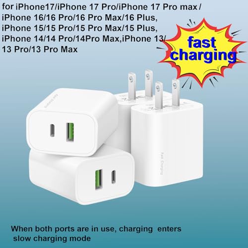 4 Pack USB C Charger Block,20W USB-C & USB-A Port Charger,for i Phone 17/16/15/14/13/12/11/X/8, i Pad and More 4 Pack USB C Charger Block,20W USB-C & USB-A Port Charger,for i Phone 17/16/15/14/13/12/11/X/8, i Pad and More