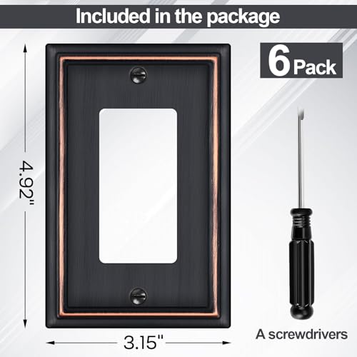 6 Pack Single Decorator Switch Covers Wall Plate, Oil Rubbed Bronze Decorative Rocker Switch Plates Outlet Covers for Receptacle, GFCI Outlet,...