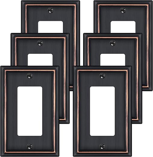 6 Pack Single Decorator Switch Covers Wall Plate, Oil Rubbed Bronze Decorative Rocker Switch Plates Outlet Covers for Receptacle, GFCI Outlet,...