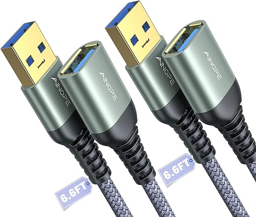 AINOPE 2 Pack USB Extensions Cable High Speed USB 3.0 Extension Cord Type A Male to Female Sturdy Braided Material Fast Data Transfer Compatible...