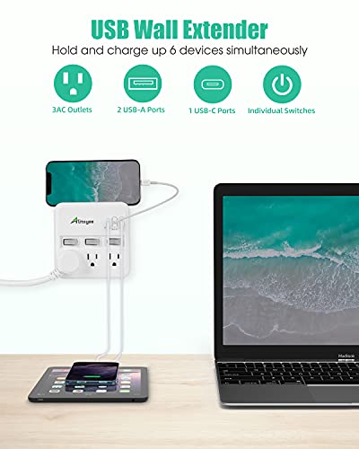 Alitayee wall Outlet Extender Surge Protector, USB Power Strips with Individual Switches and 15.5W Type-C Fast Charging Ports for Cell...