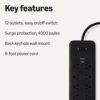 Amazon Basics 12-Outlet Surge Protector Power Strip, 4000 Joules, 8ft Extension Cord, Rectangle, for Home, Office, Gaming Room, Black