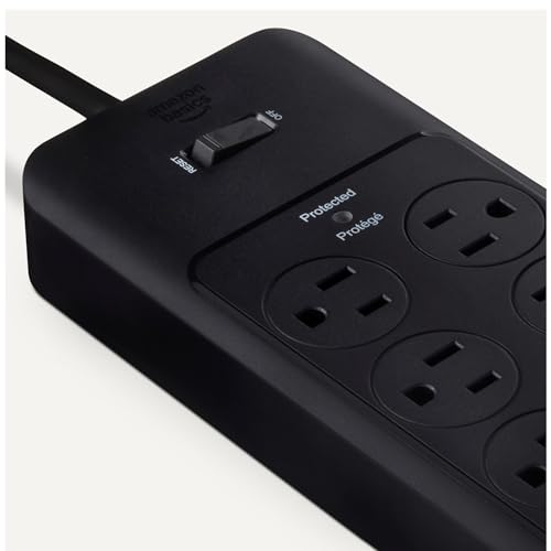 Amazon Basics 12-Outlet Surge Protector Power Strip, 4000 Joules, 8ft Extension Cord, Rectangle, for Home, Office, Gaming Room, Black