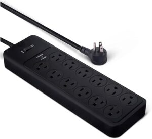 Amazon Basics 12-Outlet Surge Protector Power Strip, 4000 Joules, 8ft Extension Cord, Rectangle, for Home, Office, Gaming Room, Black Amazon Basics 12-Outlet Surge Protector Power Strip, 4000 Joules, 8ft Extension Cord, Rectangle, for Home, Office, Gaming Room, Black