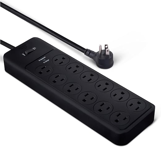 Amazon Basics 12-Outlet Surge Protector Power Strip, 4000 Joules, 8ft Extension Cord, Rectangle, for Home, Office, Gaming Room, Black