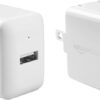 Amazon Basics 12W One-Port USB-A Wall Charger (2.4A), Portable, for Phones (iPhone 16/15/14/13/12/11/X, Samsung, and more), 2-Pack, White