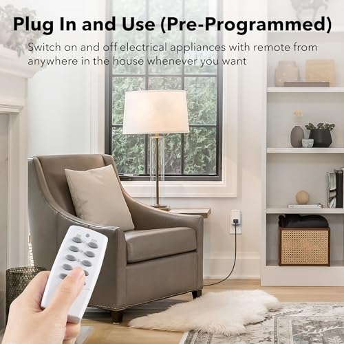 BN-LINK Mini Wireless Remote Control Outlet Switch Power Plug in for Household Appliances, Wireless Remote Light Switch, LED Light Bulbs, White (2...