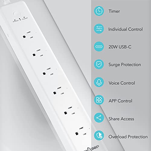 BN LINK Smart Plug Power Strip，Surge Protector with 6 Individually Controlled Smart Outlets, 4 USBs (incl. 20W USB-C), Compatible with Alexa and...