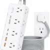 DEPOW Power Strip Surge Protector, 5FT Braided Extension Cord with Multiple Outlets-8 AC Outlets 4 USB Ports (2 USB C), Flag Plug Charging Station,...