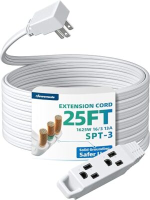 DEWENWILS 3 Outlet Extension Cord with Flat Plug, 25 FT 16/3 Awg Grounded Power Cable for Indoor Use, SPT-3 Cord, White, ETL Listed, 1 Pack DEWENWILS 3 Outlet Extension Cord with Flat Plug, 25 FT 16/3 Awg Grounded Power Cable for Indoor Use, SPT-3 Cord, White, ETL Listed, 1 Pack