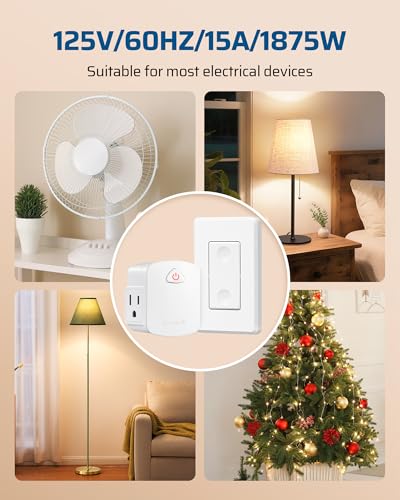 DEWENWILS Remote Control Outlet Wireless Wall Switch, 15A/1875W Wireless Light Switch, Remote Plug Outlet for Lamps, Fans, Household Appliance, 100...