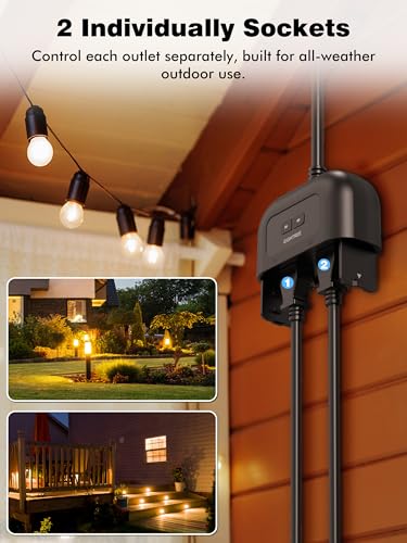EIGHTREE Outdoor Smart Plug Waterproof IP44, Smart Outlet Plug with 2 Independently Controlled Outlets, Compatible with Alexa and Google Assistant,...