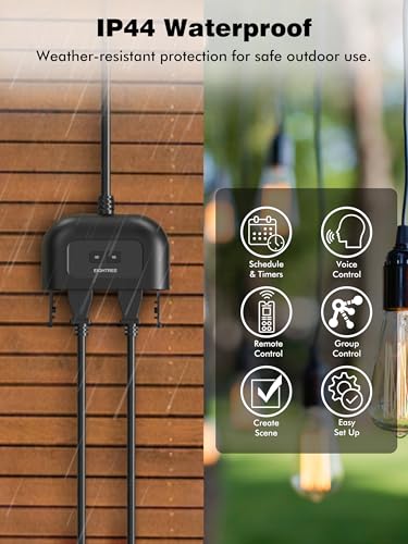 EIGHTREE Outdoor Smart Plug Waterproof IP44, Smart Outlet Plug with 2 Independently Controlled Outlets, Compatible with Alexa and Google Assistant,...