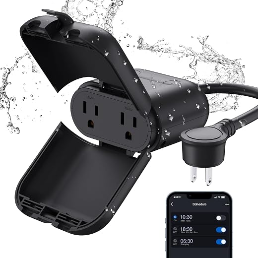 ELEGRP PQR20 Outdoor Smart Plug Waterproof IP66, WiFi Plug with 2 Individually Sockets, Compatible with Alexa & Google Assistant, Smart Outdoor...