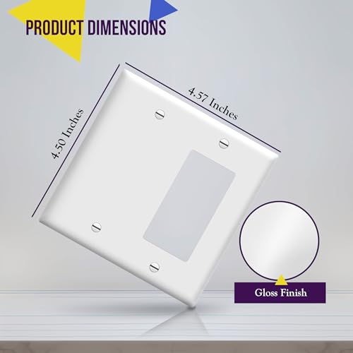 ENERLITES Combination Decorator Rocker/Blank Outlet Wall Plate, Standard Size, 2-Gang 4.50 inch x 4.57 inch Light Switch Cover, Polycarbonate...
