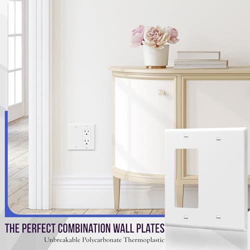 ENERLITES Combination Decorator Rocker/Blank Outlet Wall Plate, Standard Size, 2-Gang 4.50 inch x 4.57 inch Light Switch Cover, Polycarbonate...