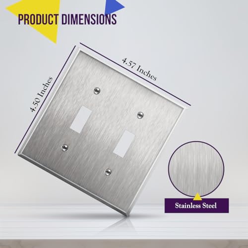 ENERLITES Toggle Light Switch Stainless Steel Wall Plate, Metal Plate Corrosive Resistant Cover for Rotary Dimmers Lights, Size 2-Gang 4.50" x...