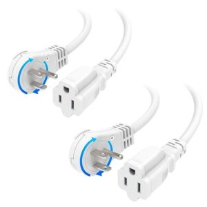 [ETL Listed] Cable Matters 2-Pack 16 AWG 360° Rotating Flat Plug Short Extension Cord - 1ft, 13A/1625W, Low Profile 3 Prong Power Extension Cords,...