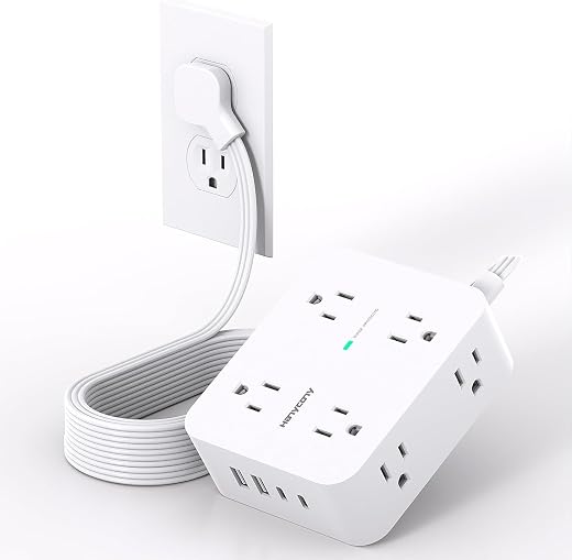 Extension Cord 10 Ft, Ultra Thin Flat Plug Power Strip Surge Protector with 8 Outlets 4 USB Ports (2 USB C), HANYCONY Outlet Extender Desk Charging...