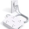 Flat Plug Extension Cord, HANYCONY 5ft Power Strip with 4 USB Ports(2 USB C), 4 Widely Outlets Extender, Wall Mount, Desk Charging Station for...