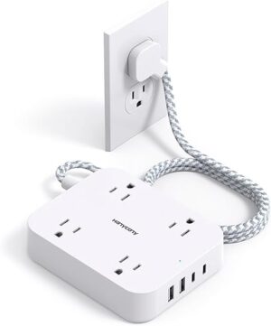 Flat Plug Extension Cord, HANYCONY 5ft Power Strip with 4 USB Ports(2 USB C), 4 Widely Outlets Extender, Wall Mount, Desk Charging Station for... Flat Plug Extension Cord, HANYCONY 5ft Power Strip with 4 USB Ports(2 USB C), 4 Widely Outlets Extender, Wall Mount, Desk Charging Station for...