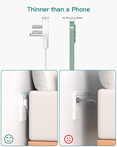Flat Plug Power Strip, Ultra Thin Flat Extension Cord - Addtam 12 Outlet 3 Sides Multiple Outlets, 5Ft, 1050J Surge Protector, Wall Mount, Desk...