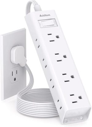 Flat Plug Power Strip, Ultra Thin Flat Extension Cord - Addtam 12 Outlet 3 Sides Multiple Outlets, 5Ft, 1050J Surge Protector, Wall Mount, Desk...
