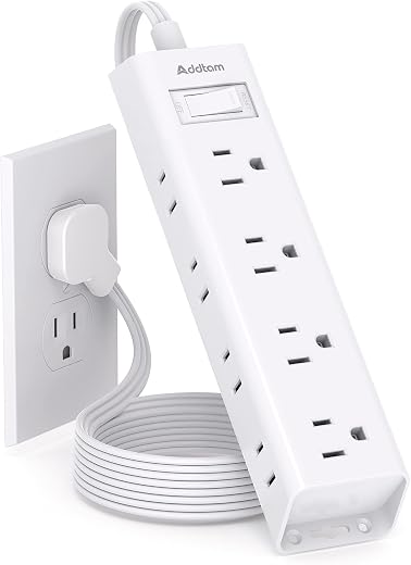 Flat Plug Power Strip, Ultra Thin Flat Extension Cord - Addtam 12 Outlet 3 Sides Multiple Outlets, 5Ft, 1050J Surge Protector, Wall Mount, Desk...