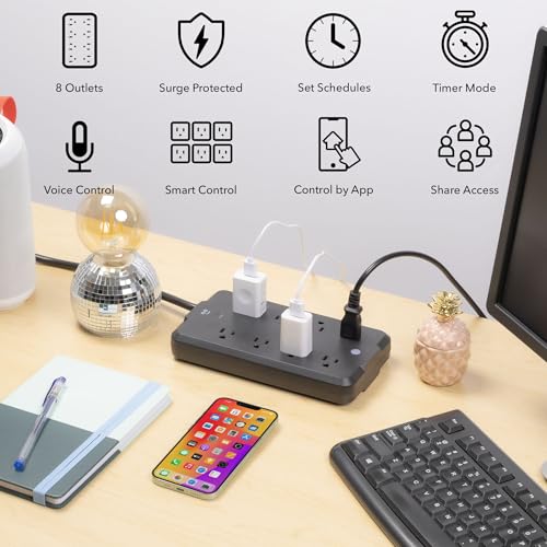 Geeni Surge Ultra Smart 8-Outlet Surge Protector – 6 Smart Outlets, 2 Always-On Outlets, 6 ft Cord, WiFi & Voice Control with Alexa/Google, 1200...