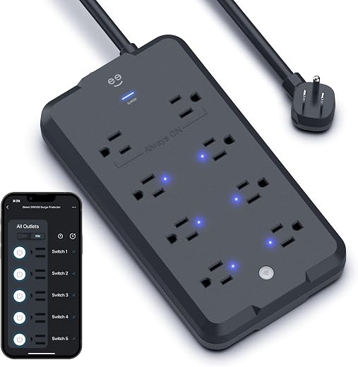 Geeni Surge Ultra Smart 8-Outlet Surge Protector – 6 Smart Outlets, 2 Always-On Outlets, 6 ft Cord, WiFi & Voice Control with Alexa/Google, 1200...