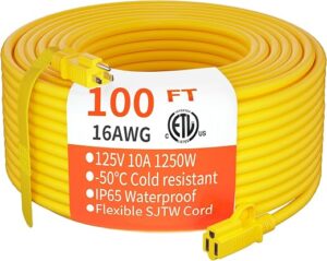 HUANCHAIN Outdoor Extension Cord 100 ft Waterproof, 16/3 Gauge Flexible Cold-Resistant Appliance Extension Cord Outside, 10A 1250W 16AWG SJTW, 3...