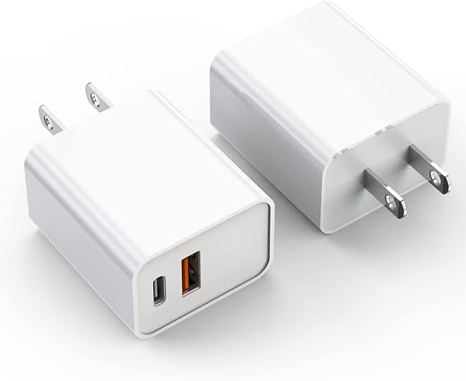 iPhone 17/16 Charger Block, 2Pack 20W Dual Port PD Fast USB C Wall Charger Adapter + USB A Quick Charging Brick Plug Compatible with iPhone...