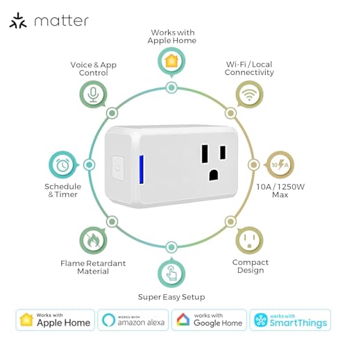 Jinvoo Matter Smart Plug, Wireless Plug, Smart Socket, Alexa Socket, Compatible with Apple Home, Alexa, Google, and SmartThingss SSmart Home...