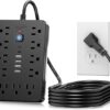 JouleLoom 6 FT Flat Plug Surge Protector Power Strip,11 Multiple AC Outlets with 6 USB Ports (2 USB C), 6 Feet Extension Cord, 1250W/10A, One Touch...
