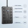 JouleLoom 6 FT Flat Plug Surge Protector Power Strip,11 Multiple AC Outlets with 6 USB Ports (2 USB C), 6 Feet Extension Cord, 1250W/10A, One Touch...