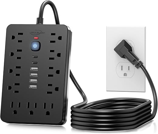 JouleLoom 6 FT Flat Plug Surge Protector Power Strip,11 Multiple AC Outlets with 6 USB Ports (2 USB C), 6 Feet Extension Cord, 1250W/10A, One Touch...