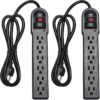 KMC 6-Outlet Surge Protector Power Strip 2-Pack, 900 Joules, 4-Foot Extension Cord, Overload Protection, Black