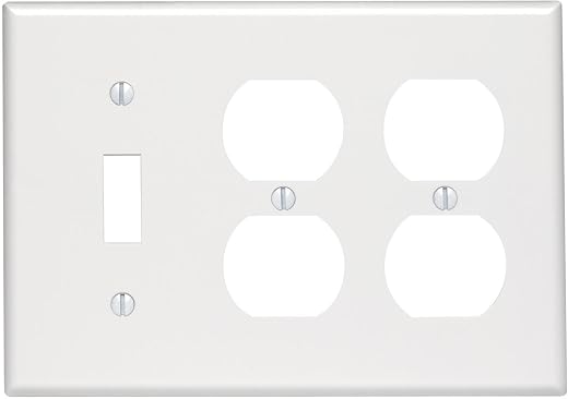 Leviton 3-Gang Combination, 1-Toggle 2-Duplex Outlet/Receptacle Wallplate, Standard Size, Thermoset, 88047, White